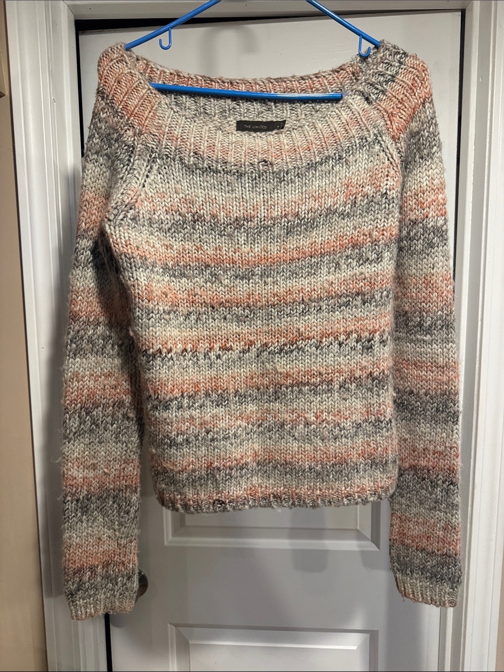 The Limited Cozy Striped Knit Sweater - Cream, Gray & Peach~Size Medium